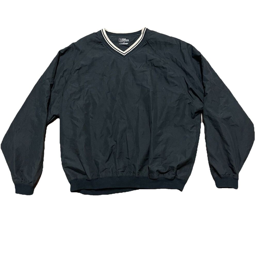 PGA Tour Golf Windbreaker Men’s Size Large Black Pullover V Neck Lined Jacket